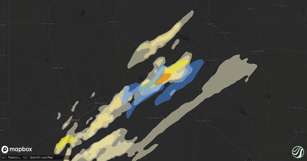 Hail map in Big Spring, TX on March 13, 2021