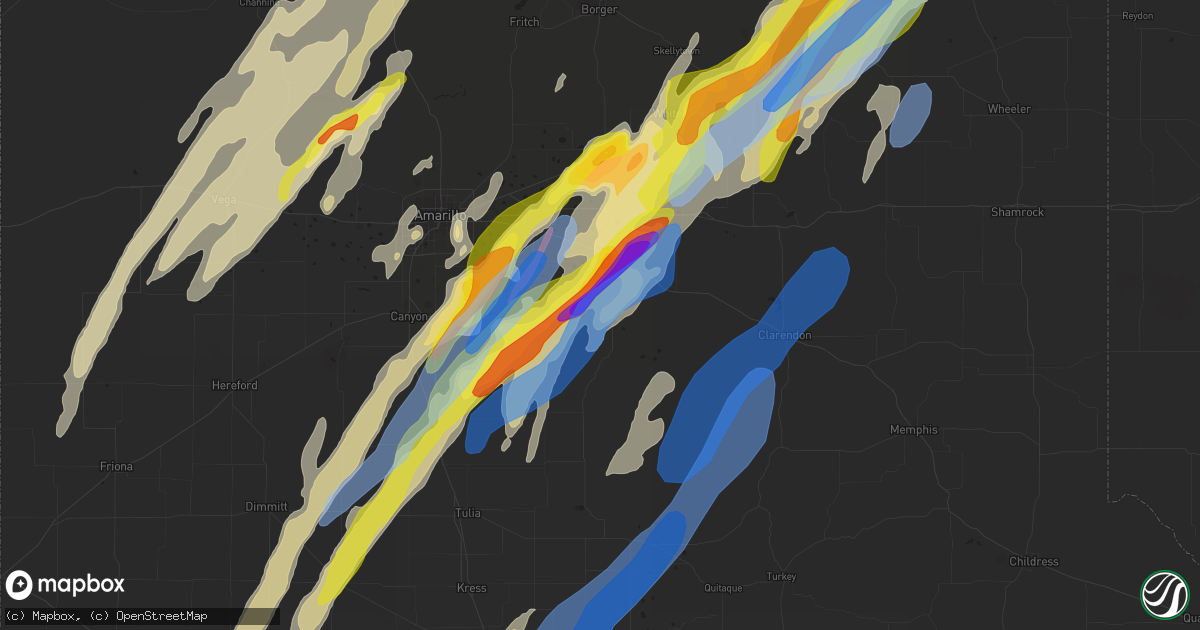 Hail map in Claude, TX on March 13, 2021