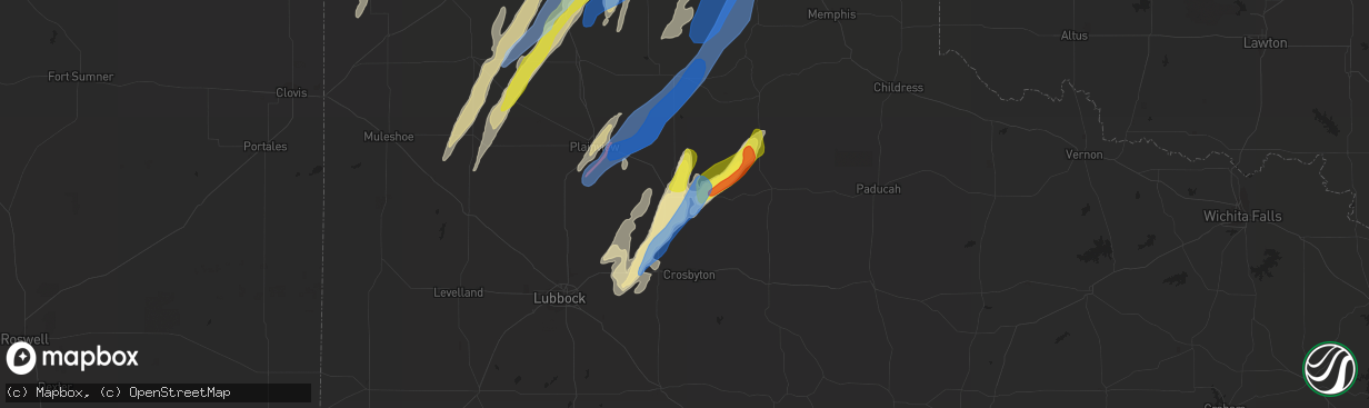 Hail map in Floydada, TX on March 13, 2021