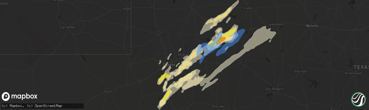 Hail map in Midland, TX on March 13, 2021