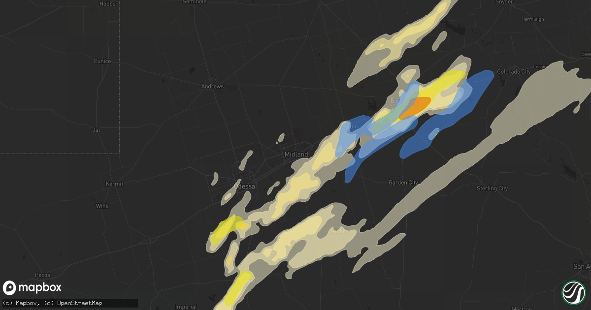 Hail map in Midland, TX on March 13, 2021
