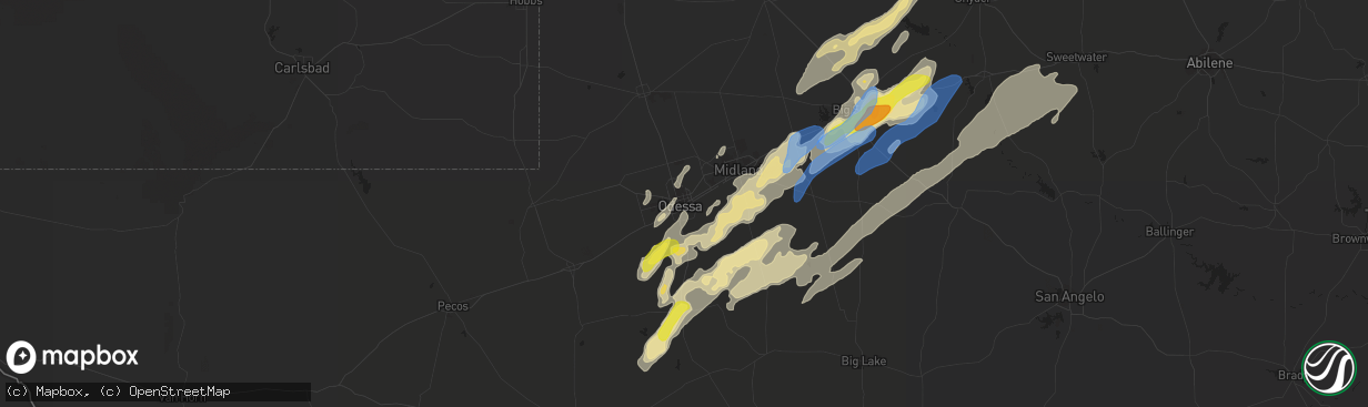 Hail map in Odessa, TX on March 13, 2021