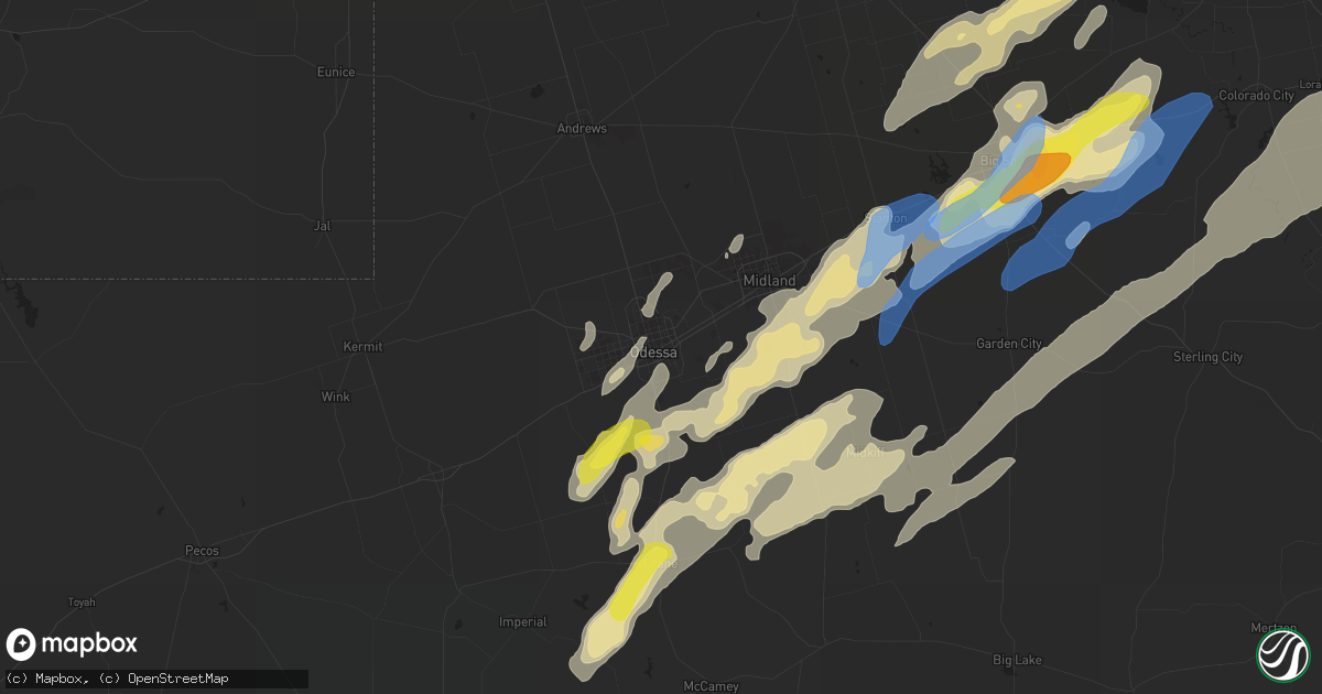 Hail map in Odessa, TX on March 13, 2021