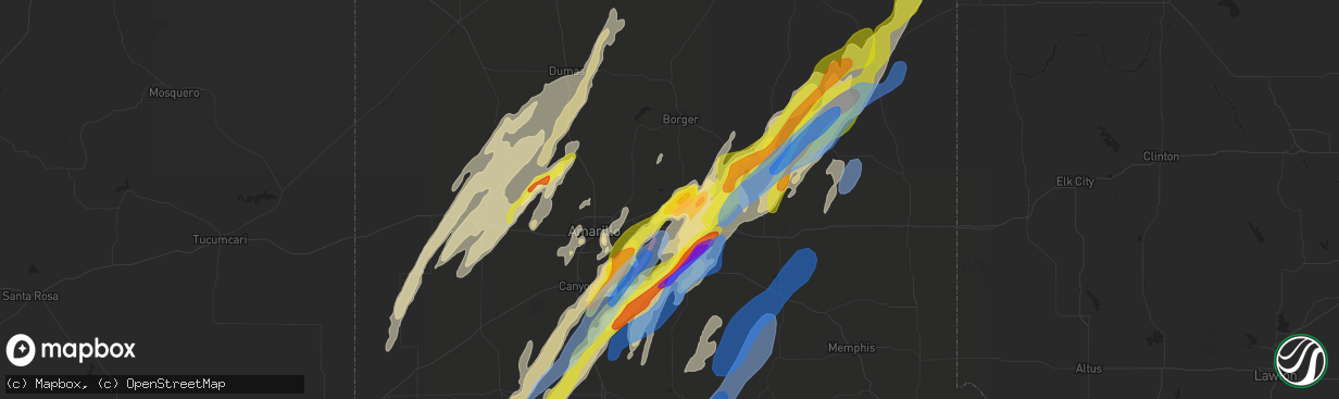 Hail map in Panhandle, TX on March 13, 2021