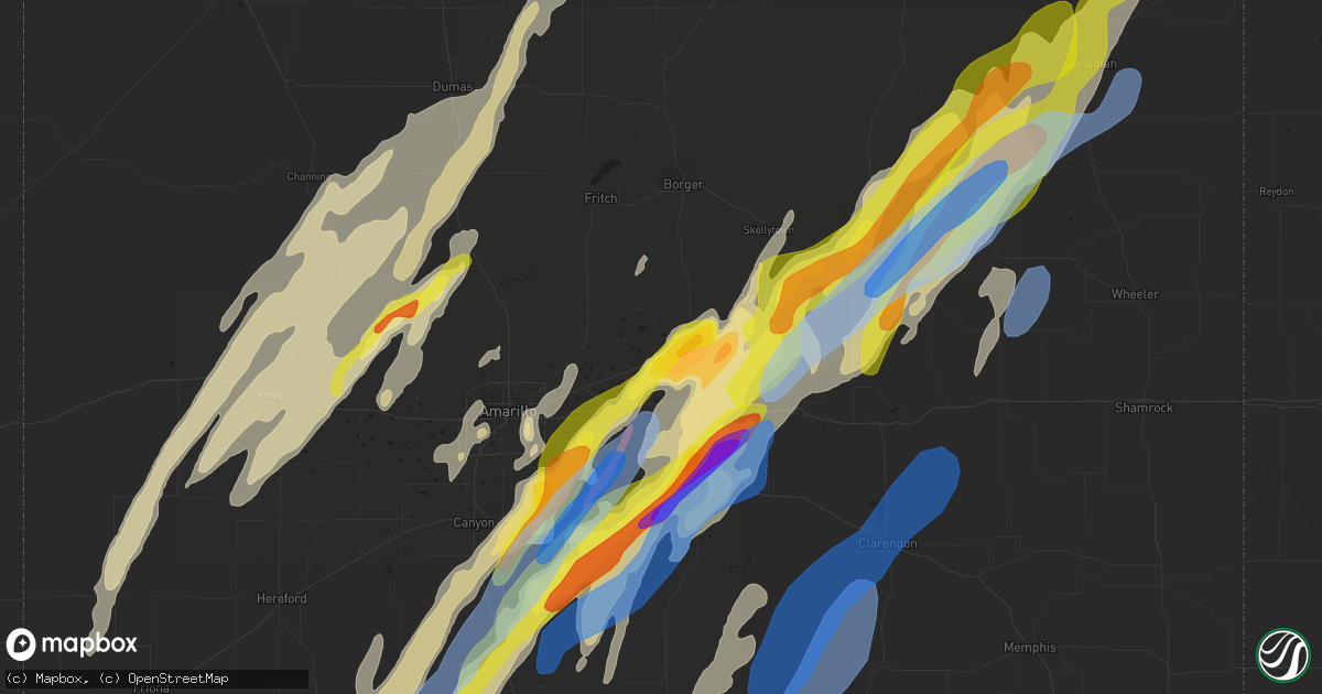 Hail map in Panhandle, TX on March 13, 2021