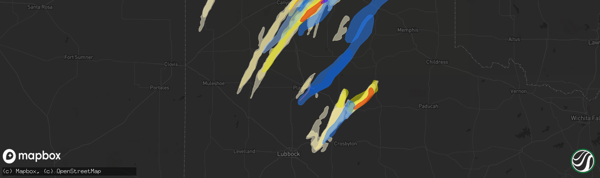 Hail map in Plainview, TX on March 13, 2021