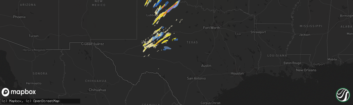 Hail map in Texas on March 13, 2021