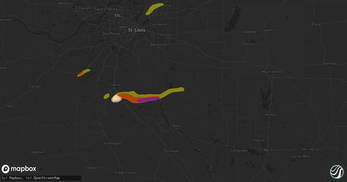 Hail map in Baldwin, IL on March 13, 2024