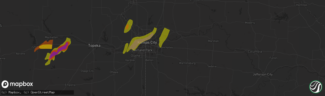 Hail map in Blue Springs, MO on March 13, 2024