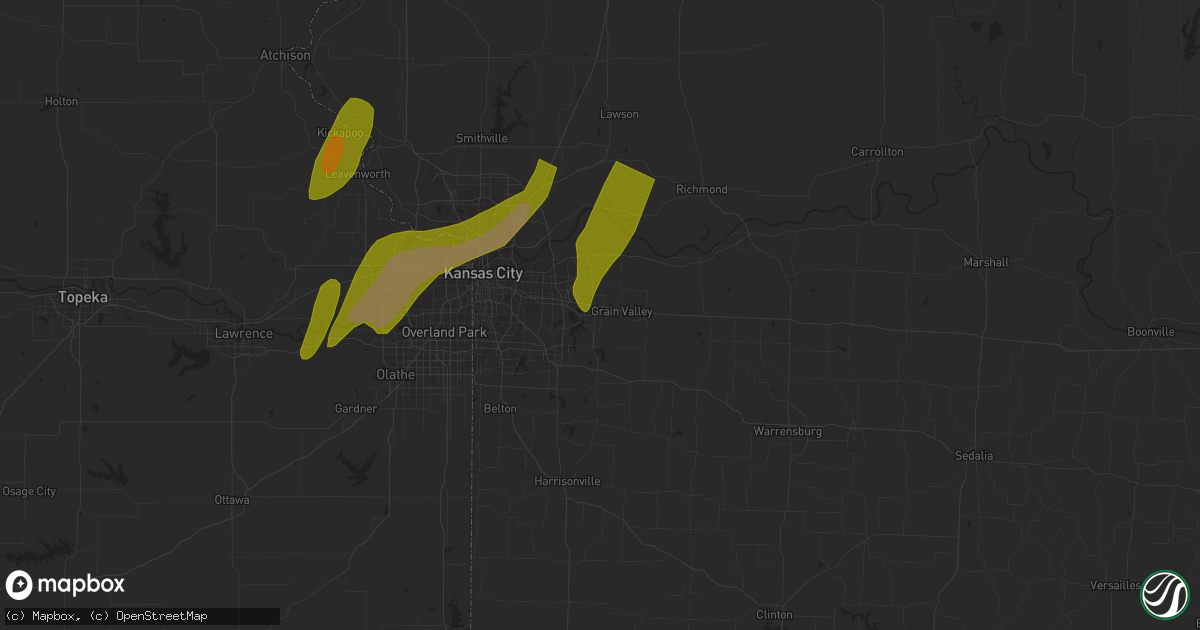 Hail map in Blue Springs, MO on March 13, 2024