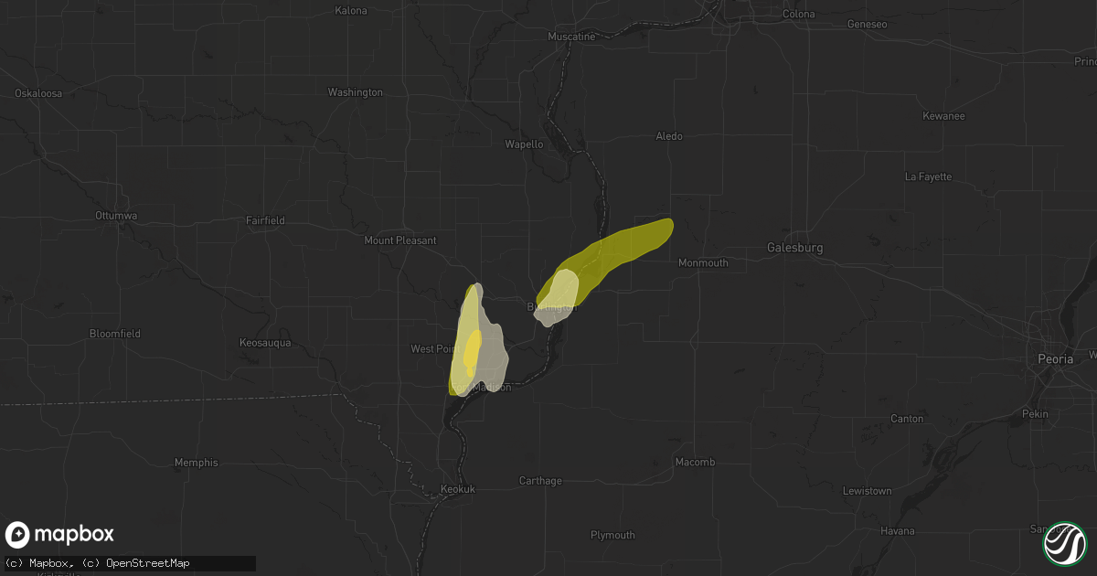 Hail map in Burlington, IA on March 13, 2024