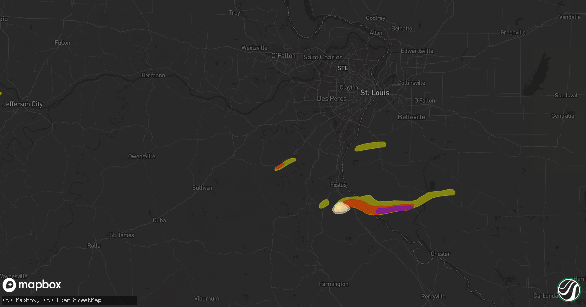 Hail map in Cedar Hill, MO on March 13, 2024