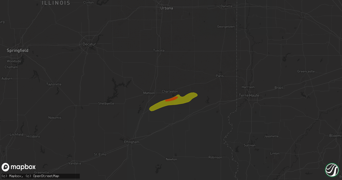 Hail map in Charleston, IL on March 13, 2024