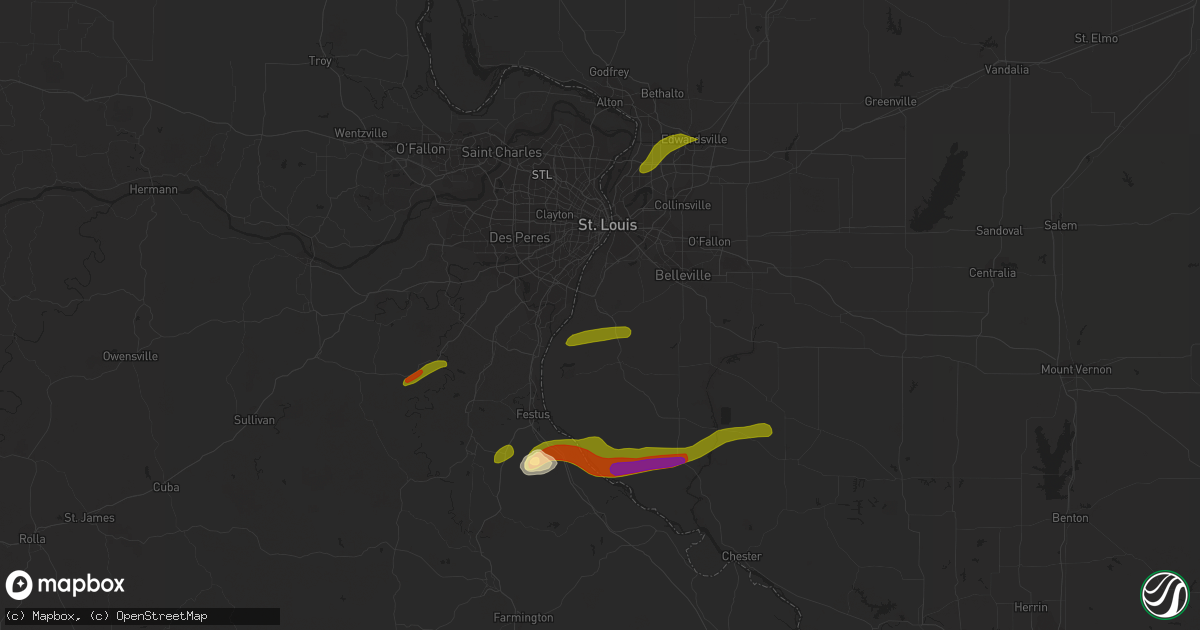 Hail map in Columbia, IL on March 13, 2024