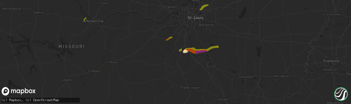 Hail map in De Soto, MO on March 13, 2024