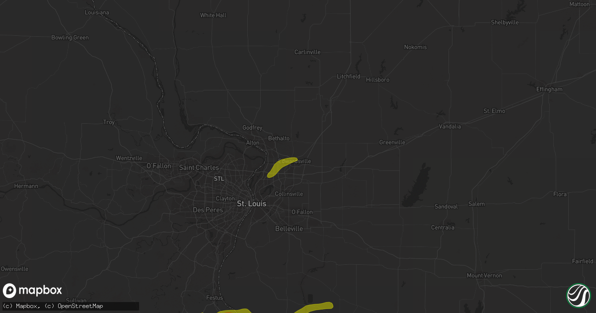 Hail map in Edwardsville, IL on March 13, 2024