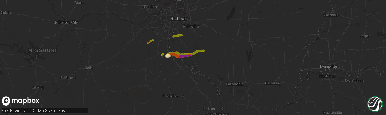 Hail map in Evansville, IL on March 13, 2024