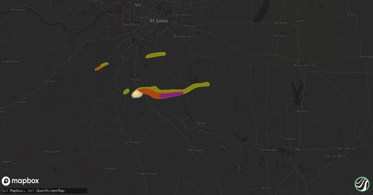 Hail map in Evansville, IL on March 13, 2024
