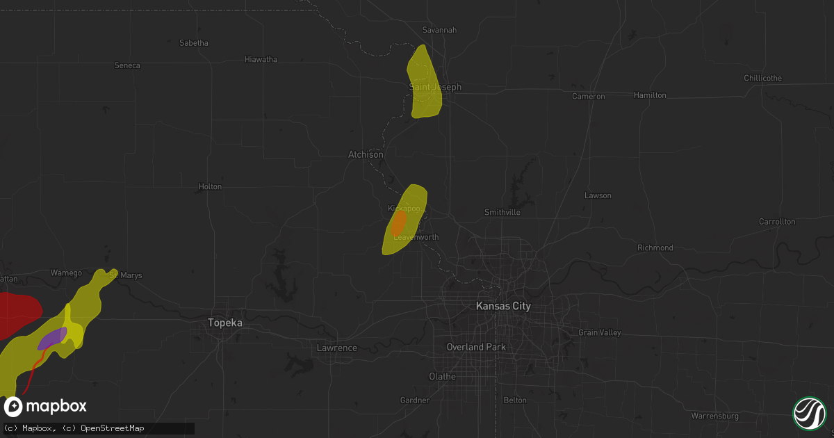 Hail map in Fort Leavenworth, KS on March 13, 2024