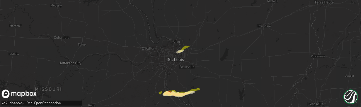 Hail map in Granite City, IL on March 13, 2024