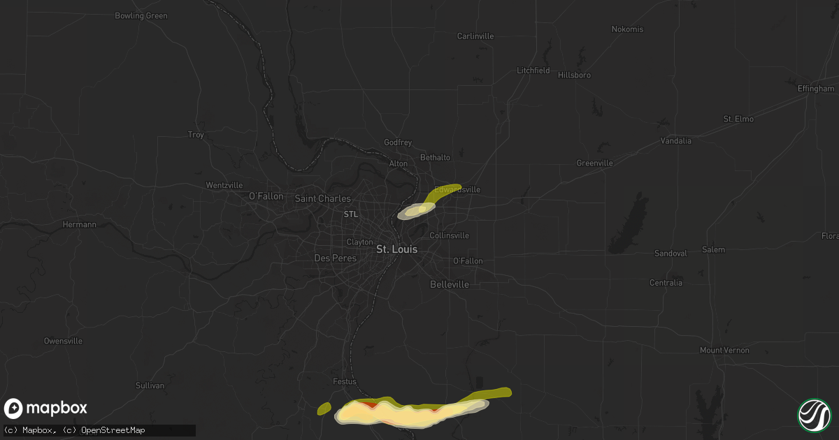 Hail map in Granite City, IL on March 13, 2024