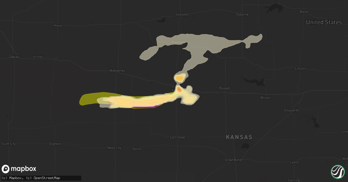 Hail map in Hays, KS on March 13, 2024
