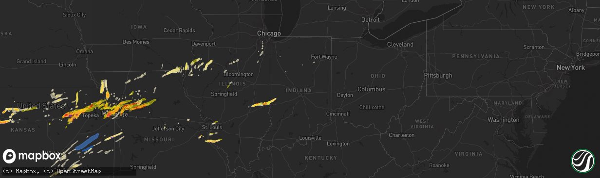 Hail map in Indiana on March 13, 2024