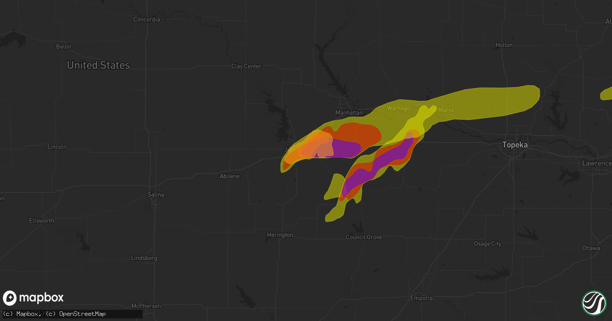 Hail map in Junction City, KS on March 13, 2024