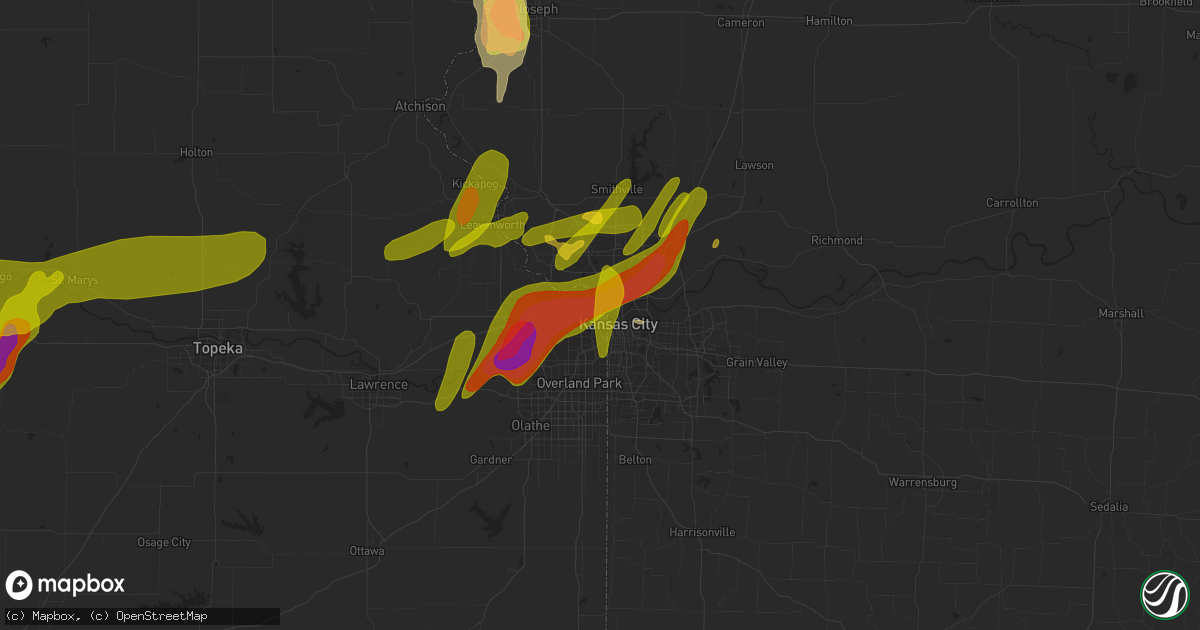 Hail map in Kansas City, KS on March 13, 2024