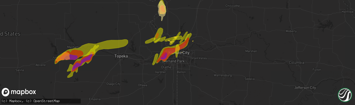 Hail map in Kansas City, MO on March 13, 2024