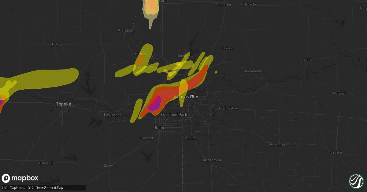 Hail map in Kansas City, MO on March 13, 2024