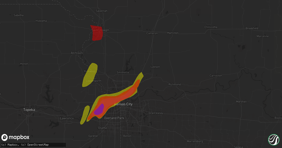 Hail map in Kearney, MO on March 13, 2024