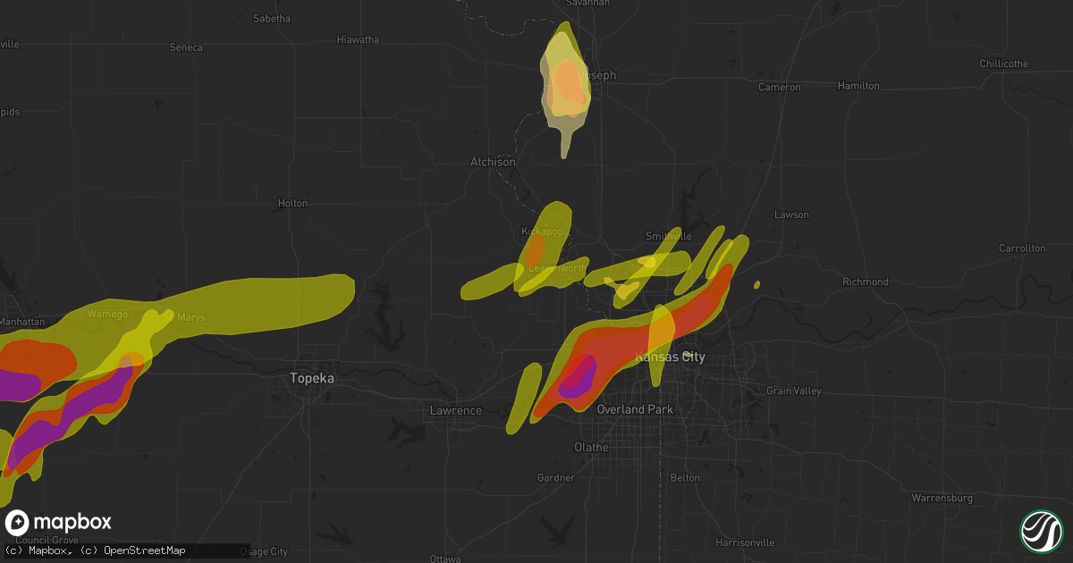 Hail map in Leavenworth, KS on March 13, 2024
