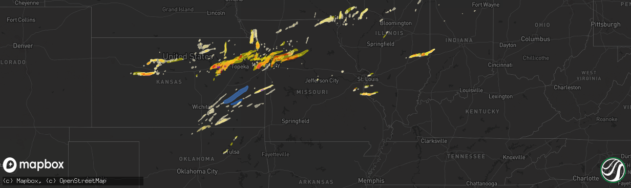 Hail map in Missouri on March 13, 2024