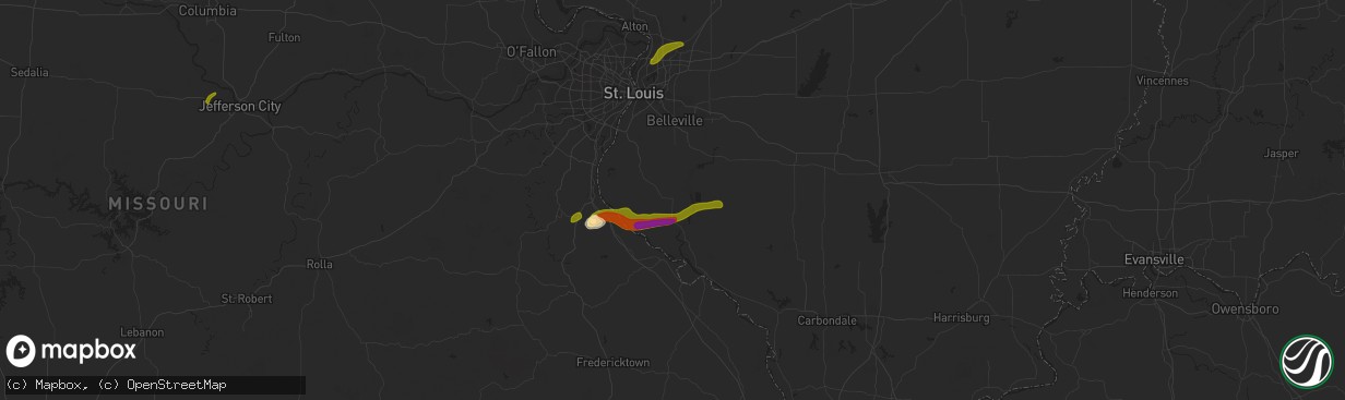 Hail map in Red Bud, IL on March 13, 2024