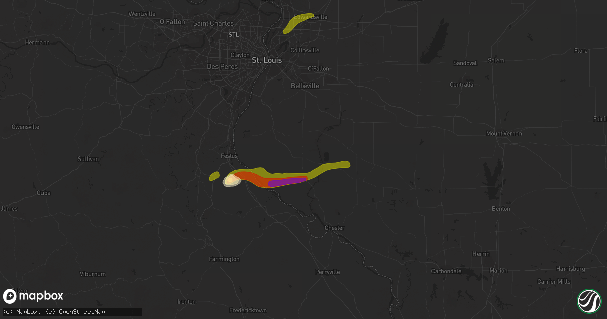 Hail map in Red Bud, IL on March 13, 2024