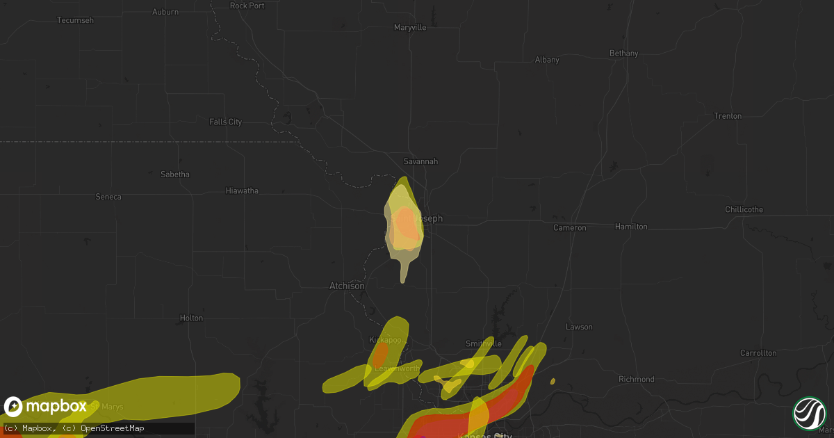 Hail map in Saint Joseph, MO on March 13, 2024