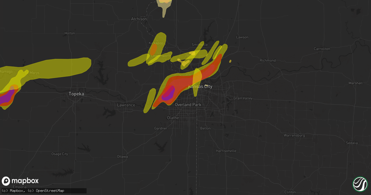 Hail map in Shawnee, KS on March 13, 2024