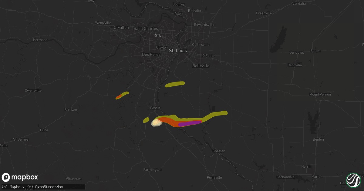 Hail map in Waterloo, IL on March 13, 2024