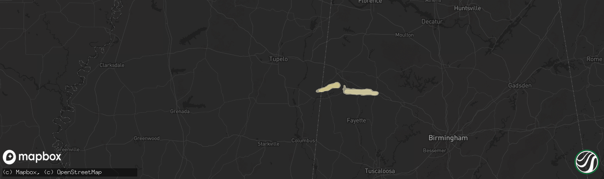 Hail map in Amory, MS on March 13, 2025