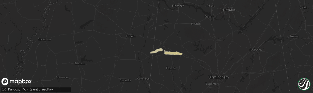 Hail map in Detroit, AL on March 13, 2025