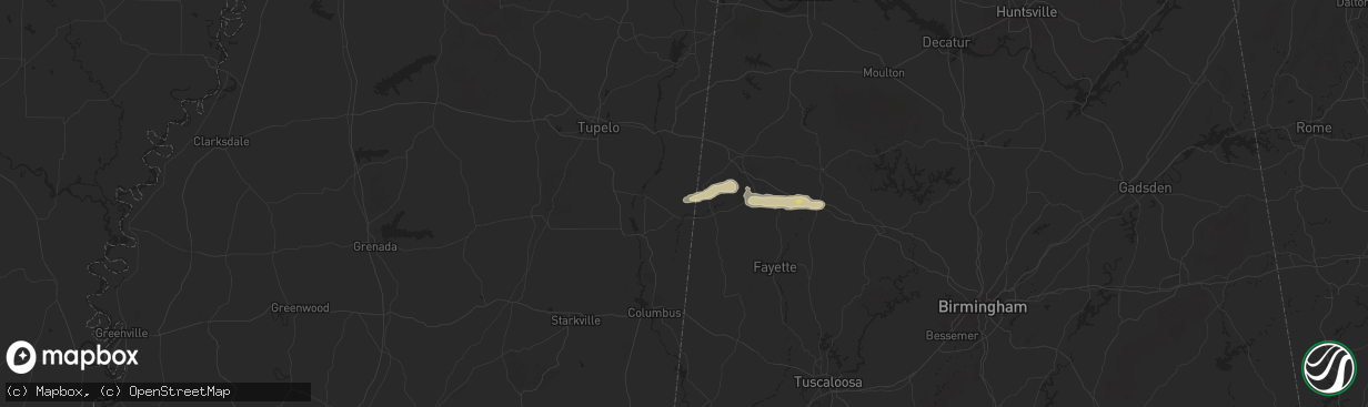 Hail map in Greenwood Springs, MS on March 13, 2025