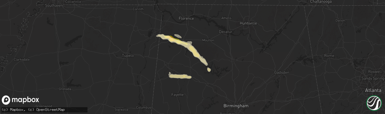 Hail map in Haleyville, AL on March 13, 2025