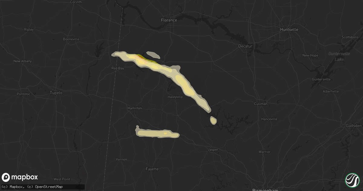 Hail map in Haleyville, AL on March 13, 2025