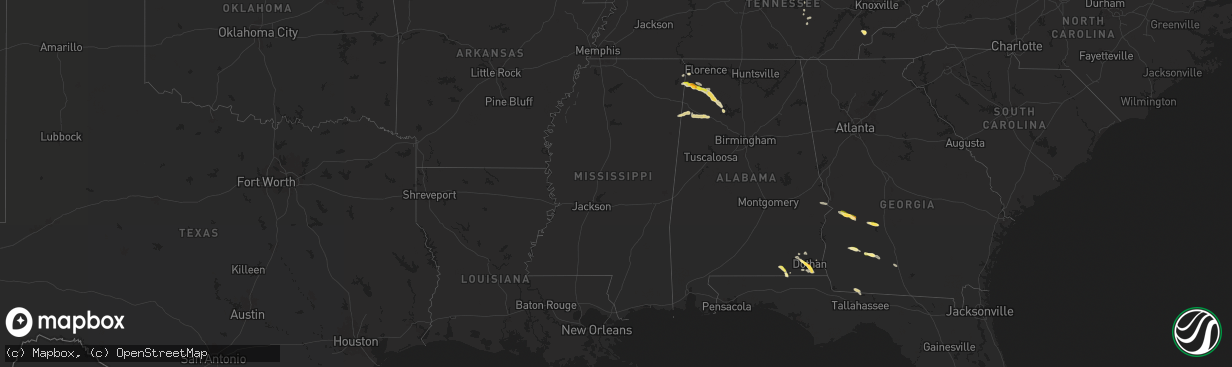 Hail map in Mississippi on March 13, 2025