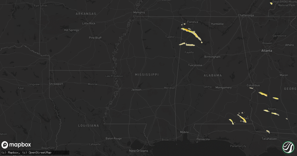 Hail map in Mississippi on March 13, 2025
