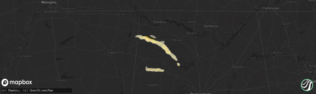 Hail map in Phil Campbell, AL on March 13, 2025