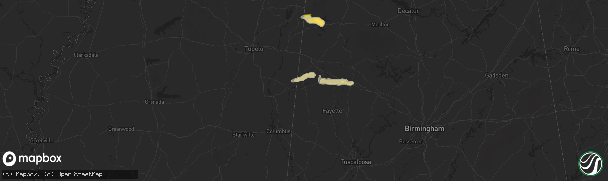 Hail map in Sulligent, AL on March 13, 2025