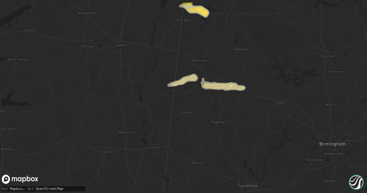 Hail map in Sulligent, AL on March 13, 2025