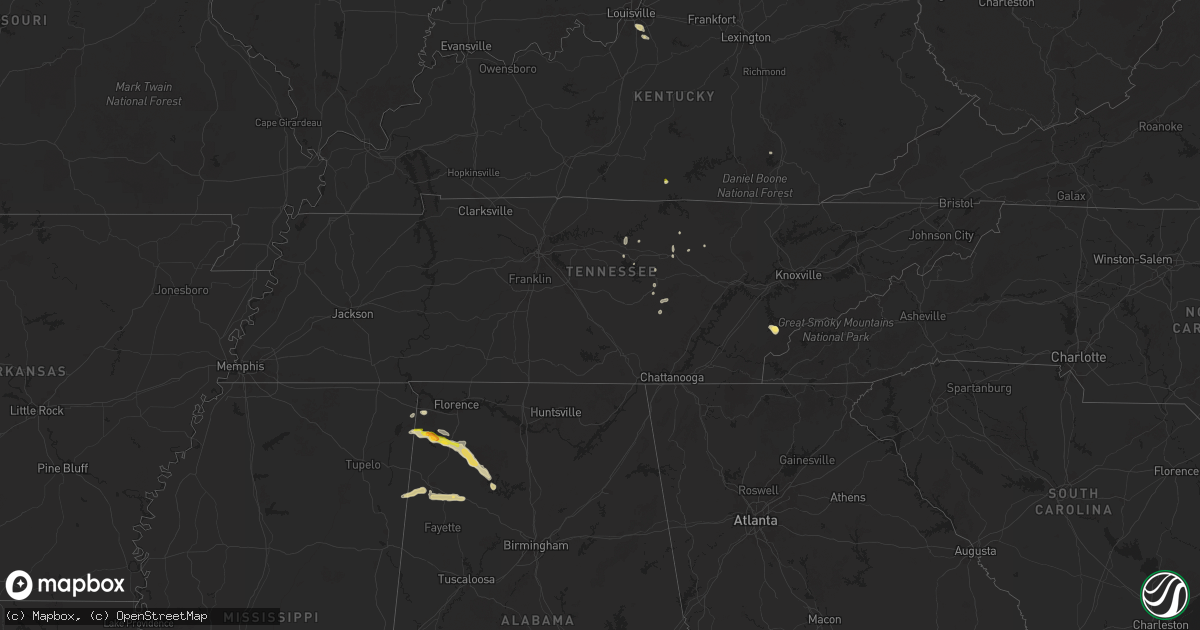 Hail map in Tennessee on March 13, 2025